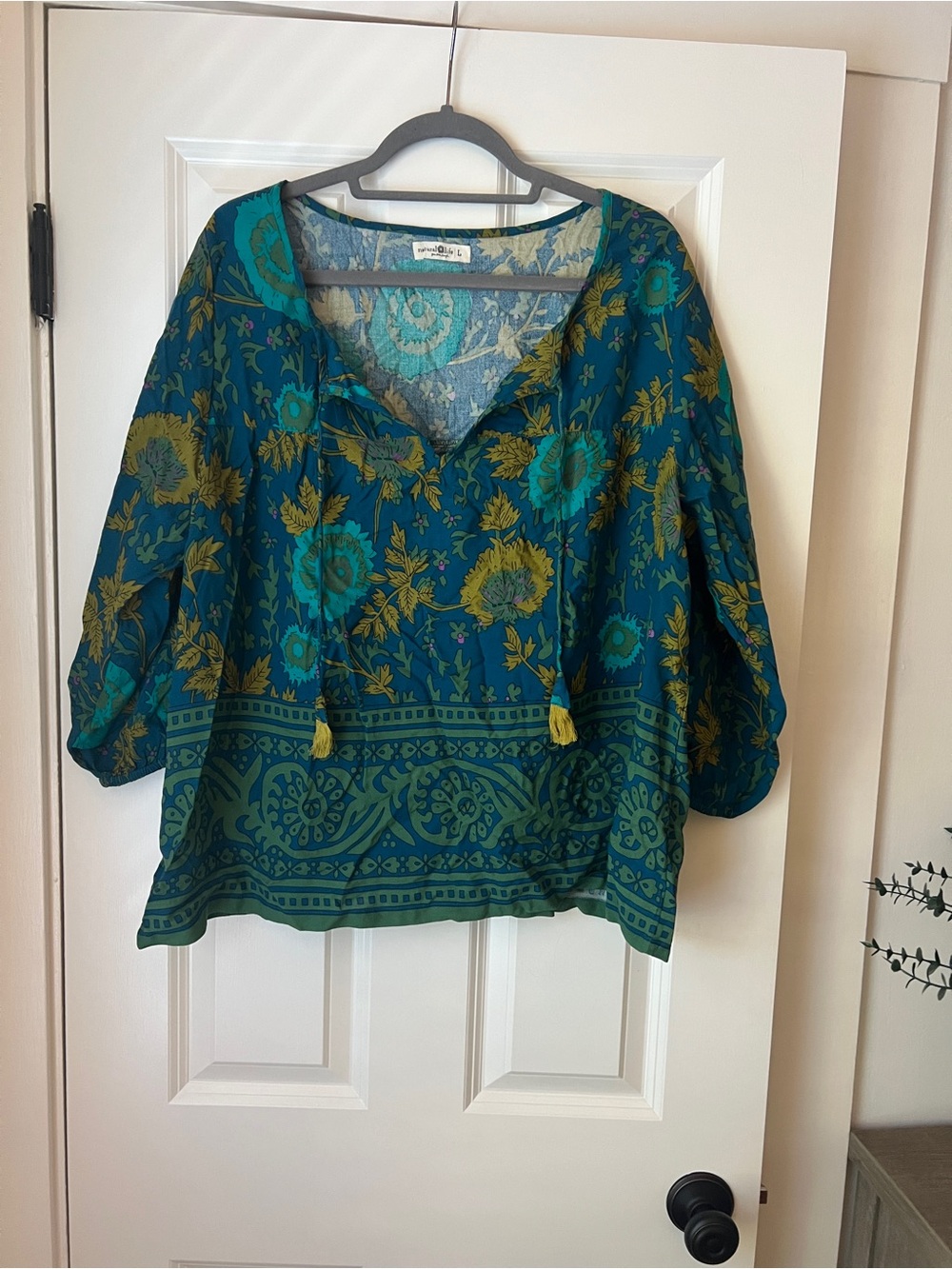 NATURAL LIFE Teal and Green Floral Boho Tunic - Picture 1 of 8